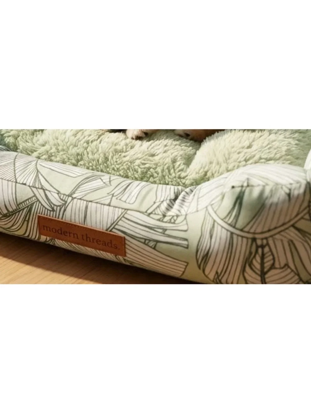 Green Leaf Small Pet Bed with Plush Cushion cat dog